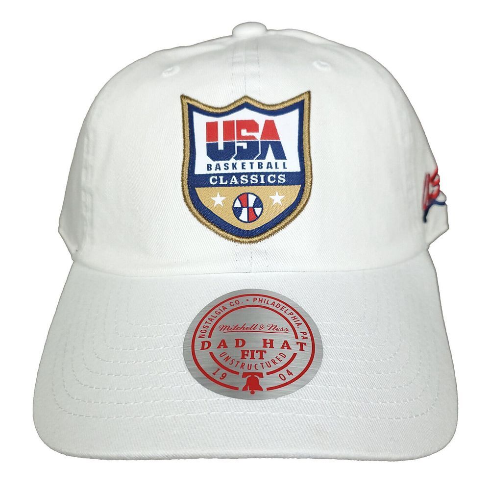 USA Olympic‎ Basketball Mitchell & Ness Dad Hat Cap White Dream Team NWT